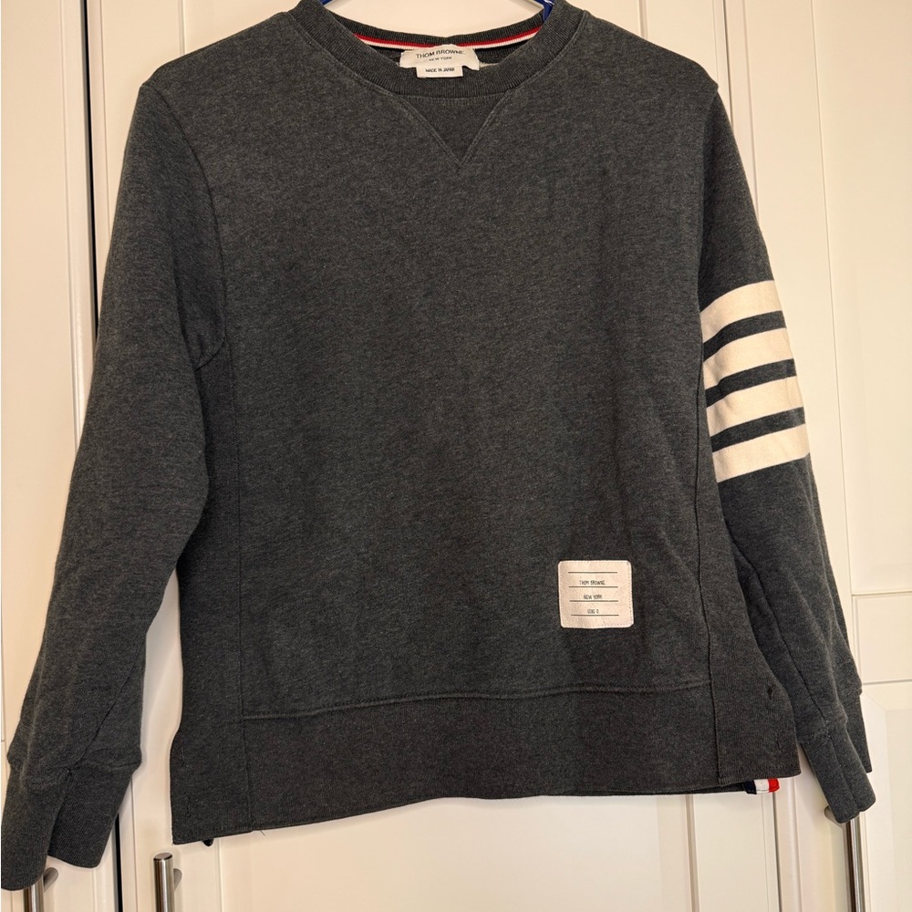 Thom Browne Charcoal Crewneck with White Stripes size 0